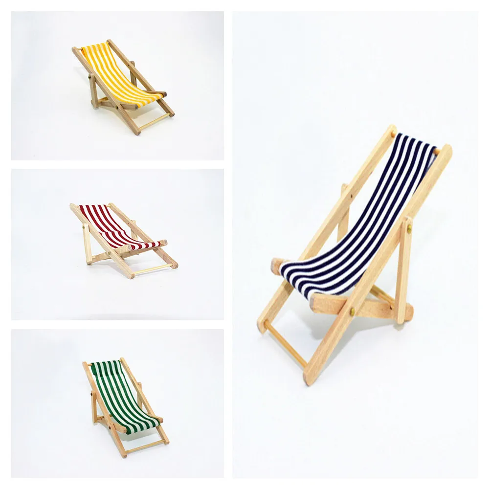 1:12 Scale Foldable Wooden Deckchair Lounge Beach Chair For Lovely Miniature Dolls House Decor Color In Green Pink Blue