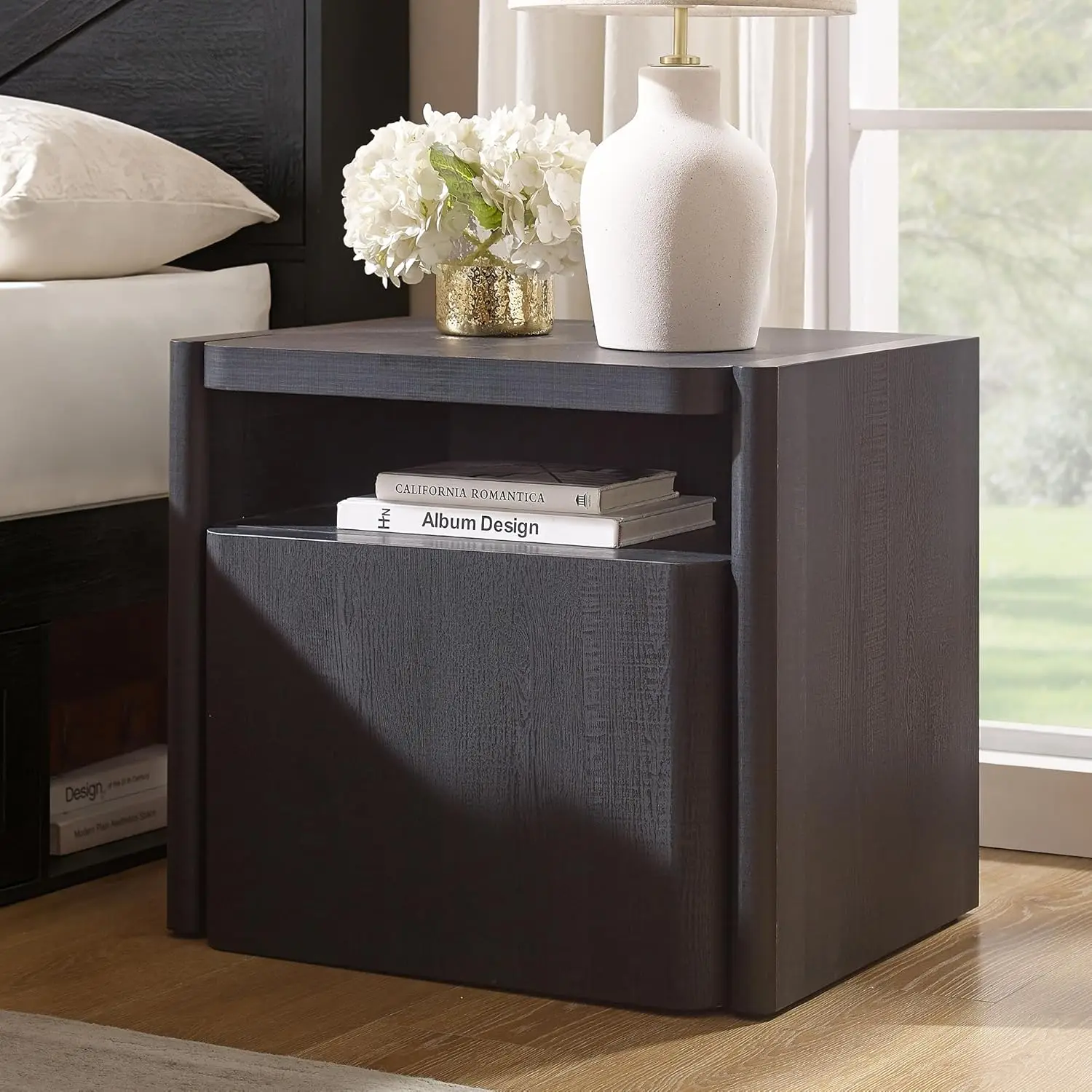 

23'' Modern Nightstand with Charging Station, Large End Table with Storage Cabinet, Side Table, Wooden Bedside, Customized