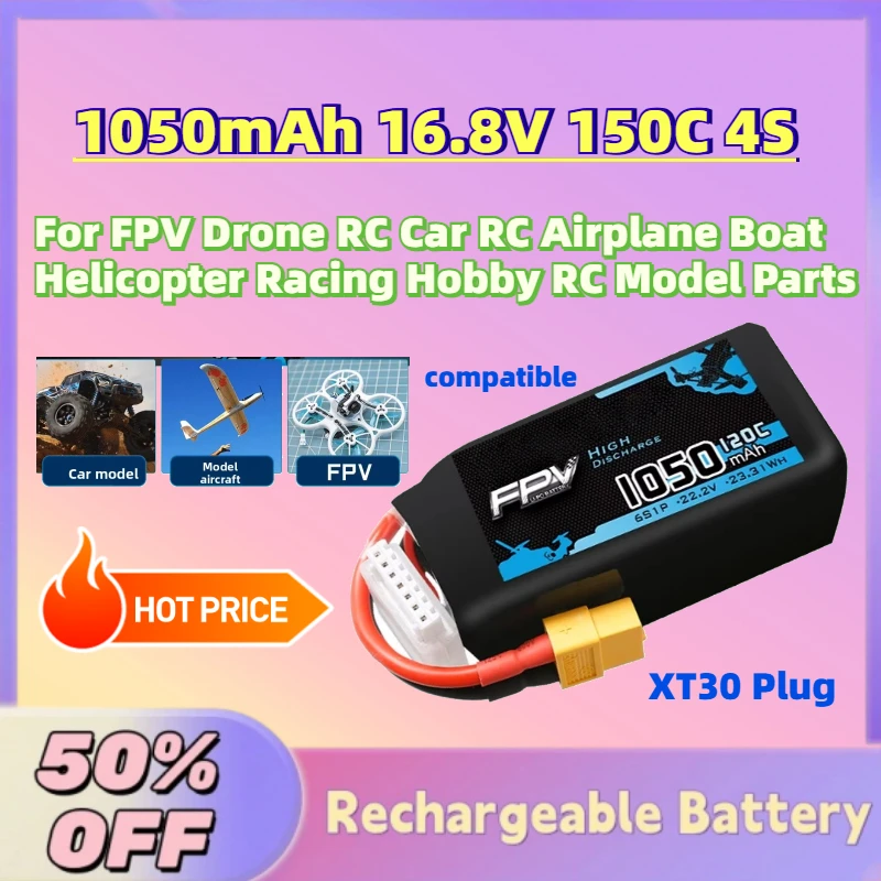 

New 1050mAh 16.8V 150C 4S LiPo Rechargeable Battery for FPV Drone RC Car RC Airplane Boat Helicopter Racing Hobby RC Model Parts