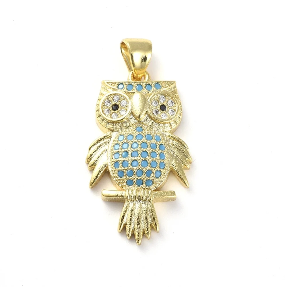 5pc Brass Micro Pave Cubic Zirconia Owl Pendants for DIY Making Halloween Theme Jewelry Necklace Earring Accessories 25x14.5x4mm