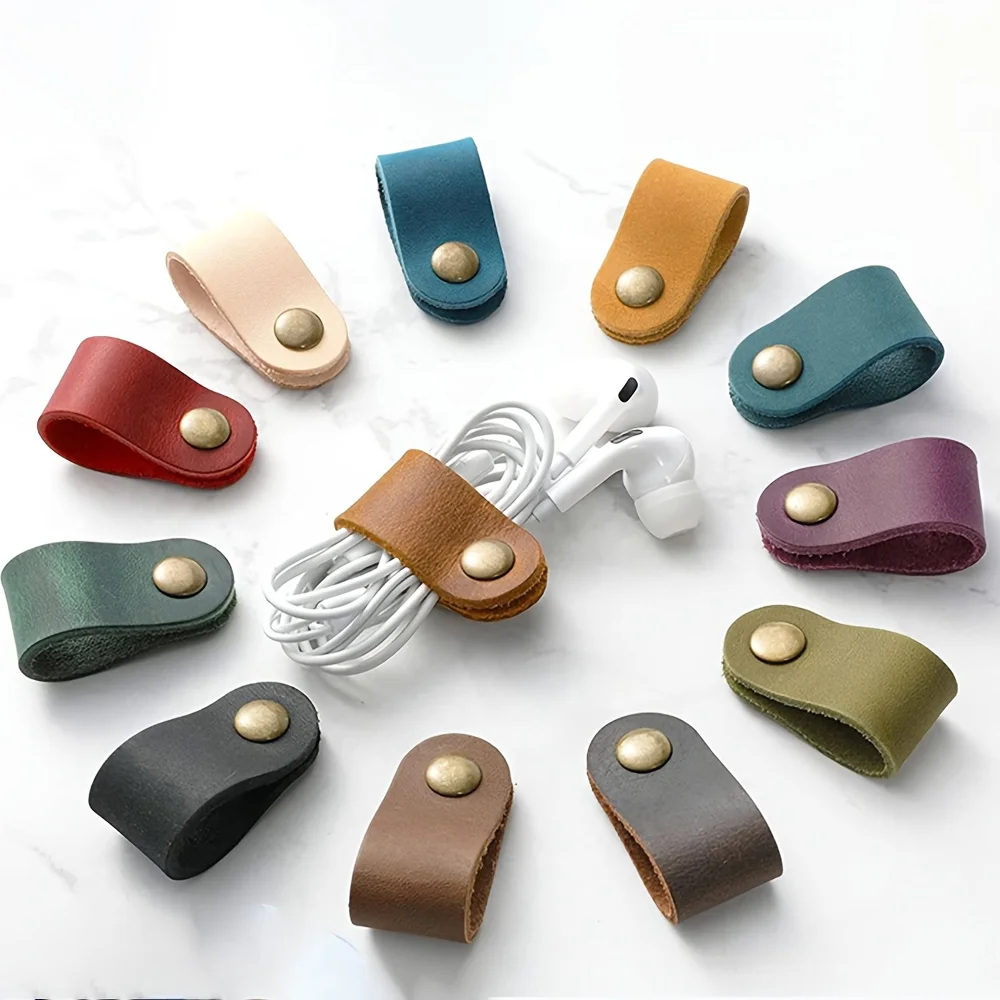 15pcs Faux Leather Cable Ties for Data Lines & Earphones - Durable Non-Slip Cord Organizers, Compatible with Smartphones,