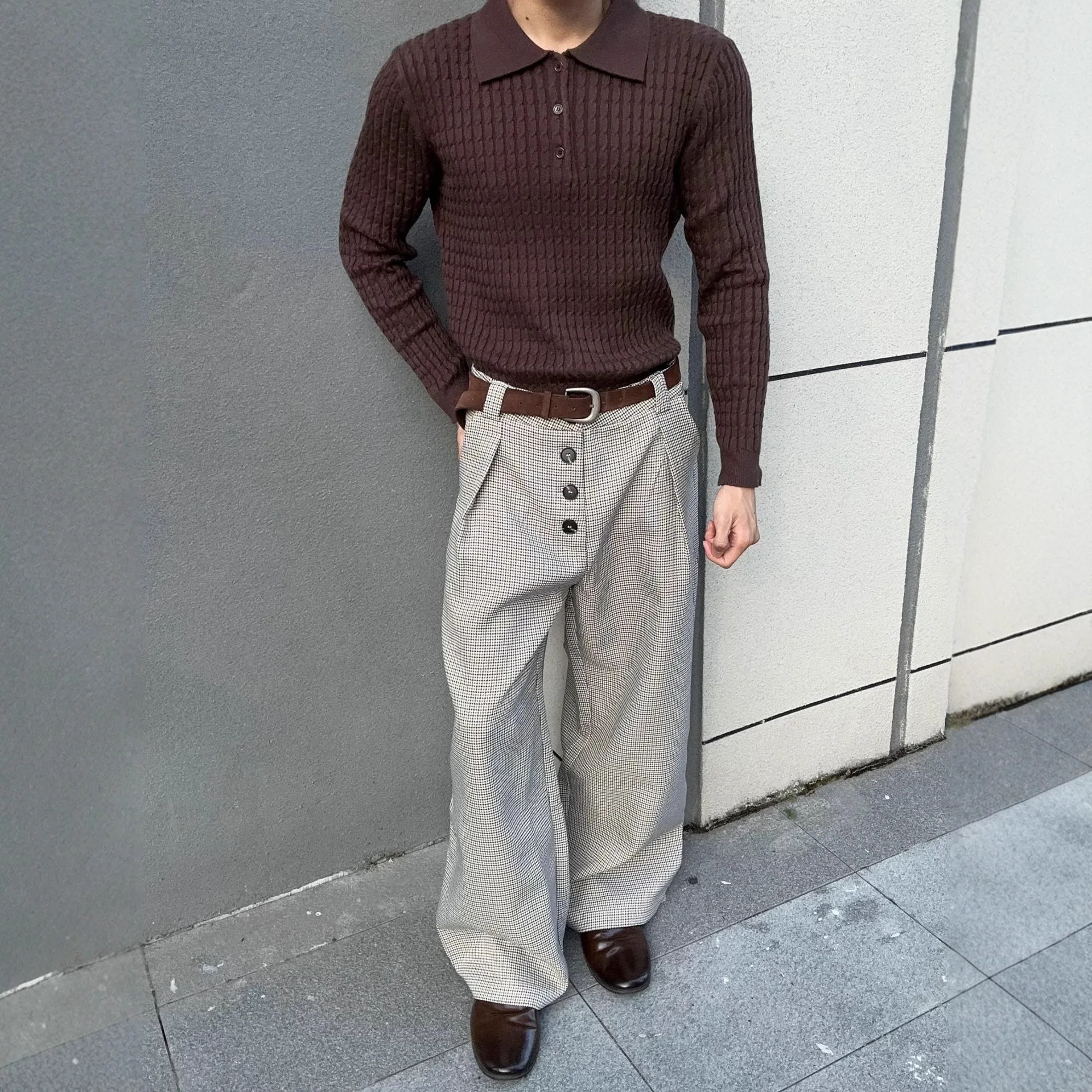 2026 New Composite Pleated Button Fly A Line Wide Leg Suit Pants For Men Old Money Style Cleanfit Commute Versatile Trousers