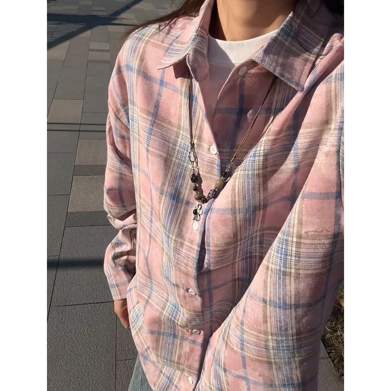 

Корейская молодежная модная рубашка с длинным рукавом в клетку, тай-дай, весна-осень, не требует глажки, из других материалов