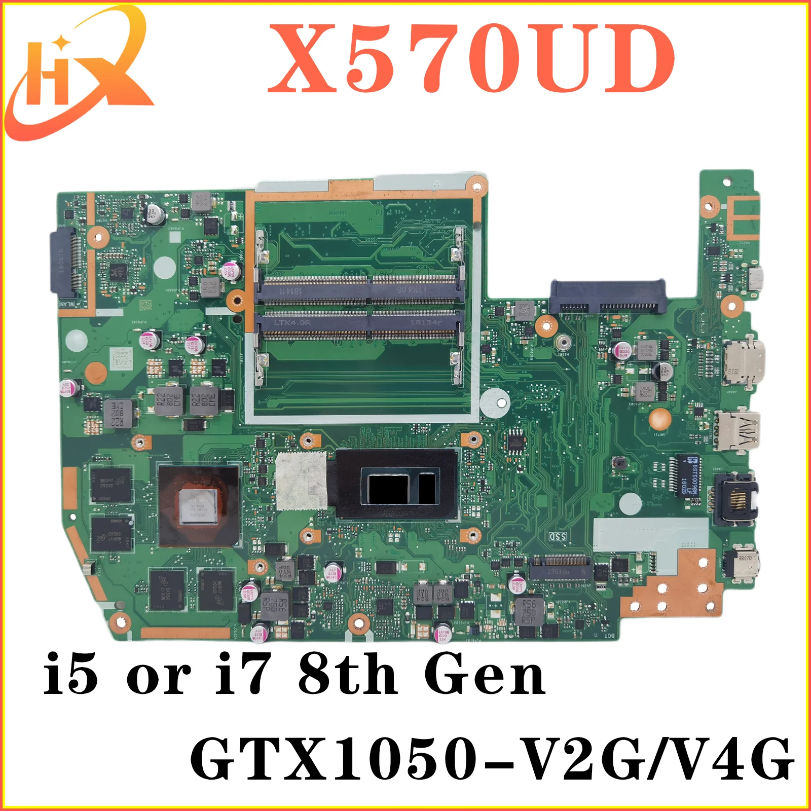 Placa-mãe do portátil para ASUS, X570U, FX570UD, F570U, R570U, A570U, K570U, YX570U, FX570U, i5, i7, 8ª geração, GTX1050-V2G, V4G