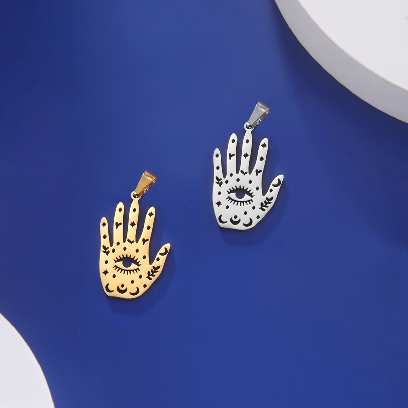 Eueavy 5 szt. Hamsa Hand Evil Eye Charms ze stalowy wisiorek nierdzewnej do naszyjnika kolczyki z księżycową gwiazdą tureckish Amulet DIY Charm