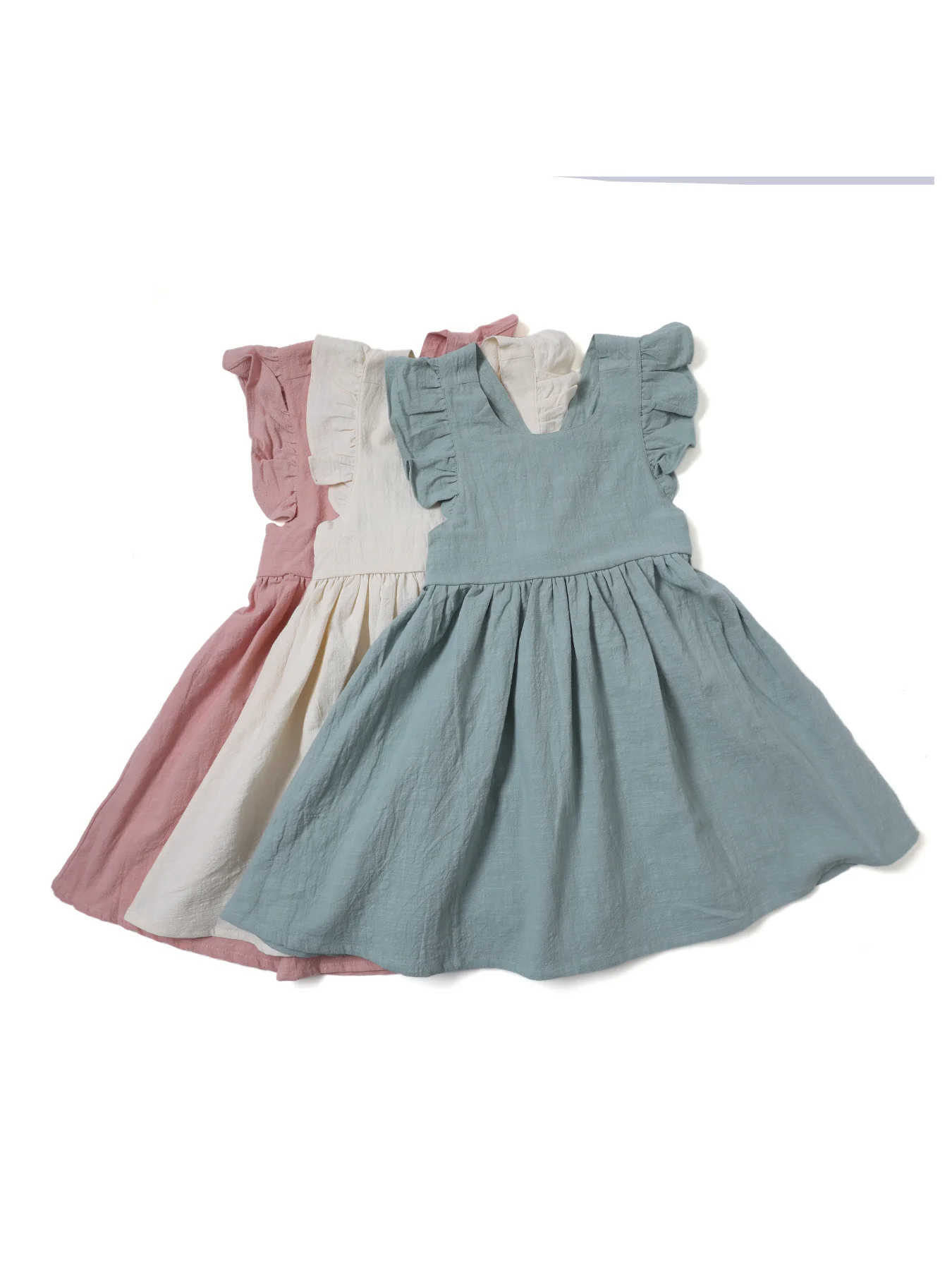 Casual Style Sleeveless Baby Girl Clothing Flying Sleeve Cotton and Linen Material Versatile Solid Color Princess Dress