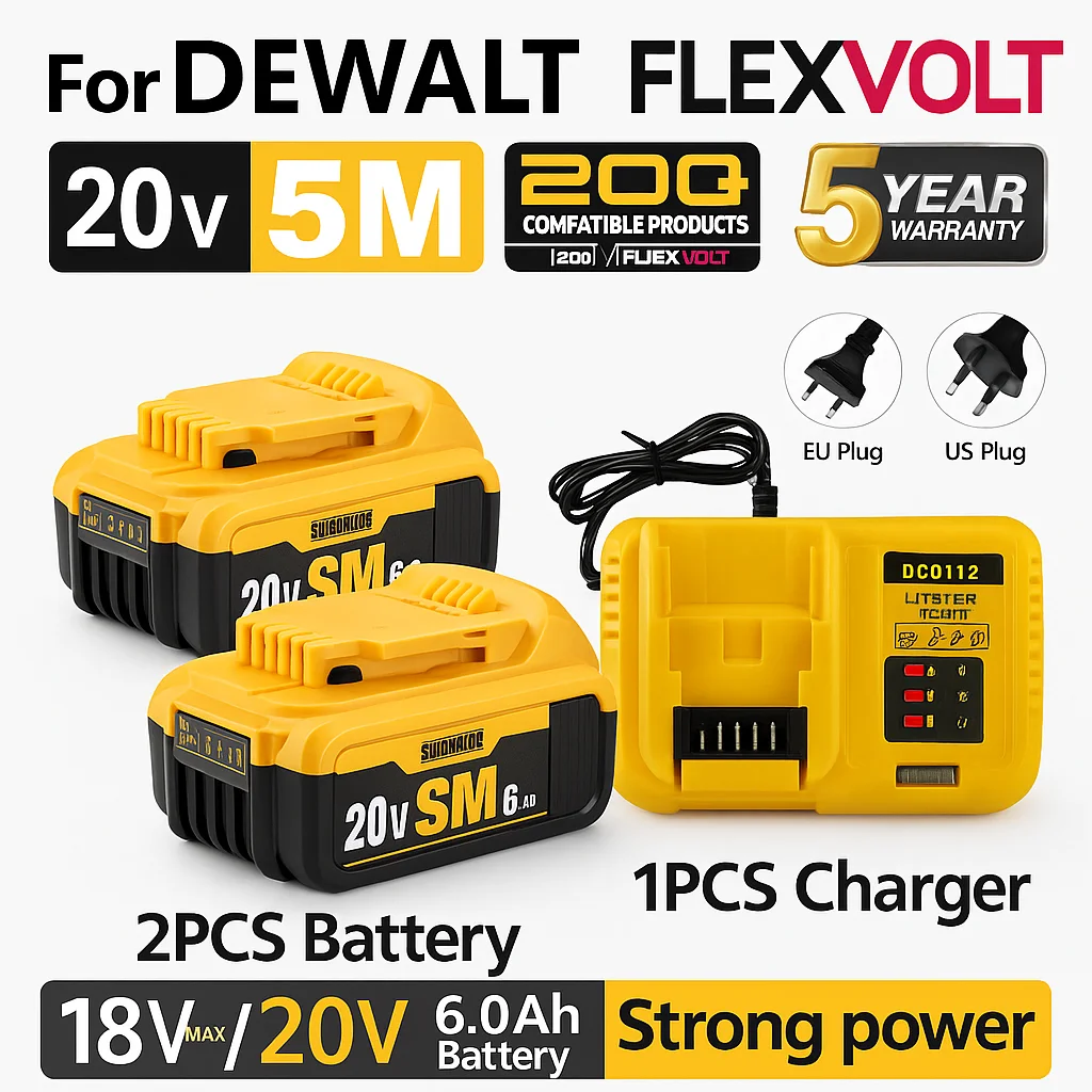 

100% New 20V 6.0Ah Lithium Battery for Dewalt DCB184 DCB200 DCB182 DCB180 DCB181 DCB201, Long-Lasting Power, Eco Green & Safe