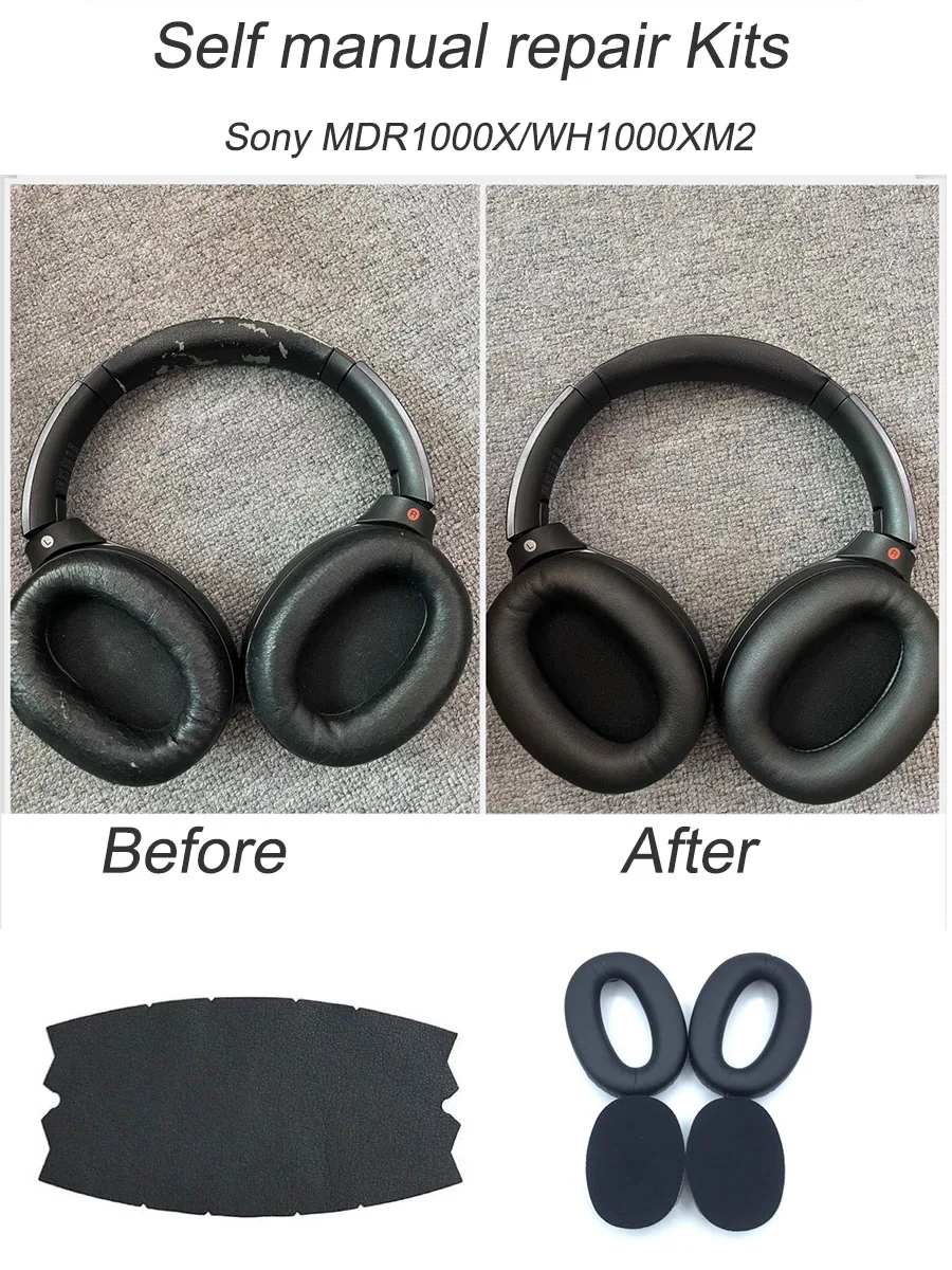 交換用ヘッドバンドクッションpuスキン、ワイヤレスヘッドフォン、手動修理キットで動作、sony WH-1000XM2 mdr1000x