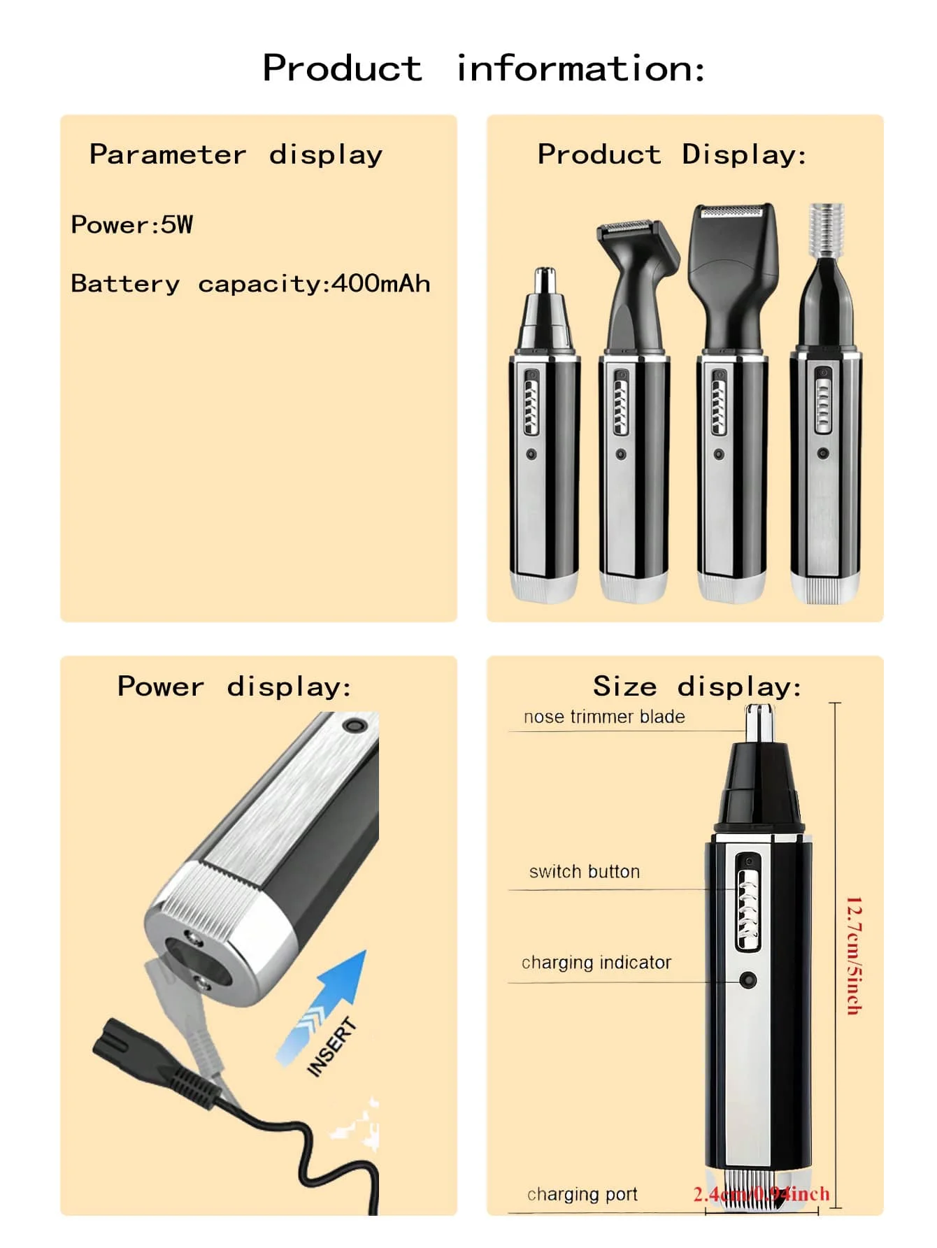 2026 Electric4 في 1 آلة إزالة الشعر المقاومة للماء إزالة شعر الأنف بيكيني الحاجب اللحية المقص التهيأ أدوات للعناية الشخصية قابلة للشحن #6