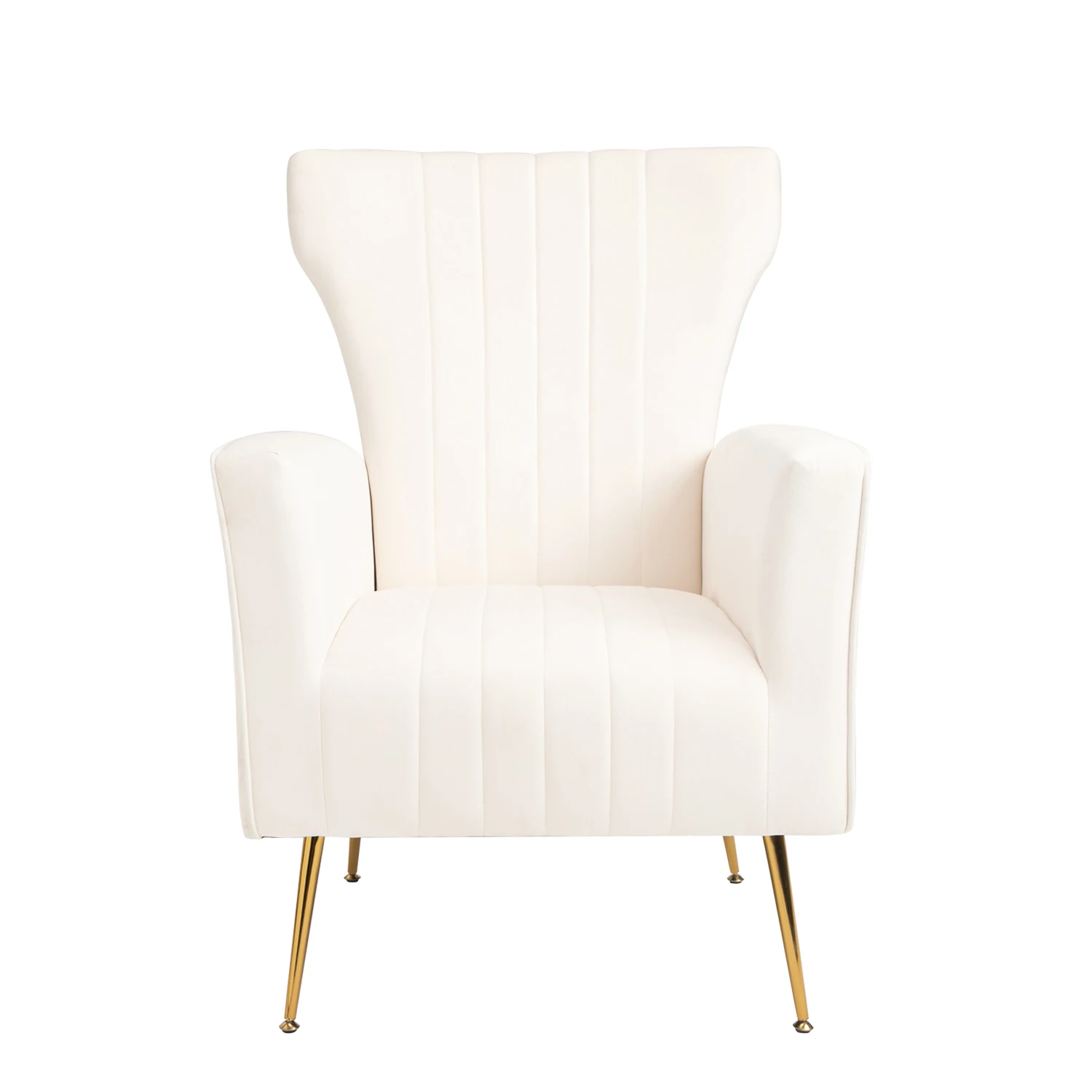 

Velvet Accent Chair, Wingback Arm Chair with Gold Legs, Upholstered Single Sofa for Living Room Bedroom, White