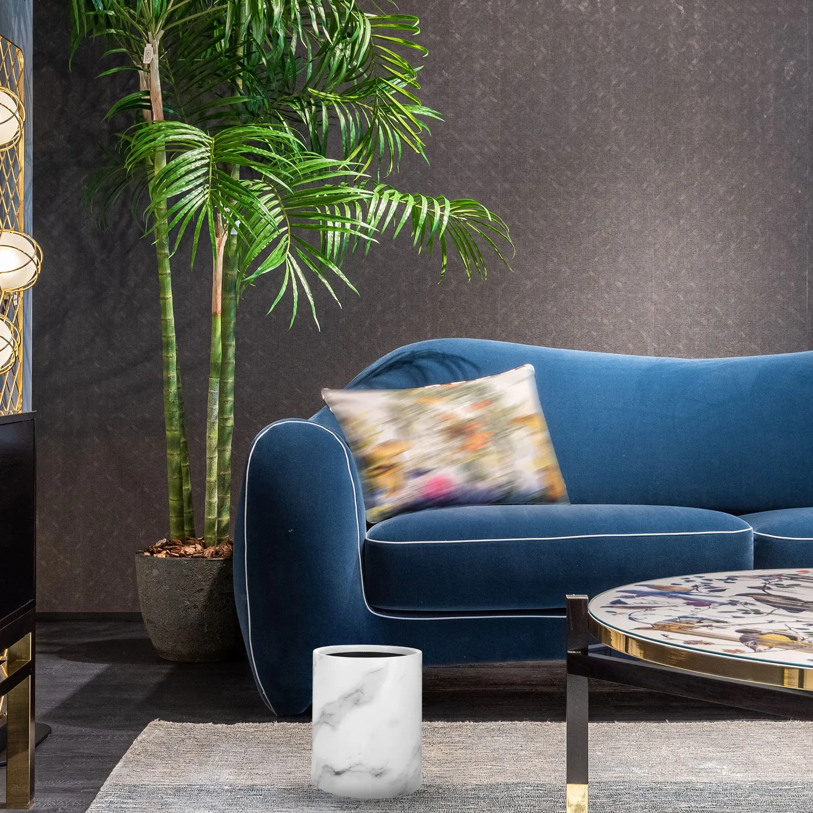 

Marble Pattern Trash Can Round Large Opening Plastic Garbage Bin For Home Bathroom Kitchen Bedroom Living Room Waste Container