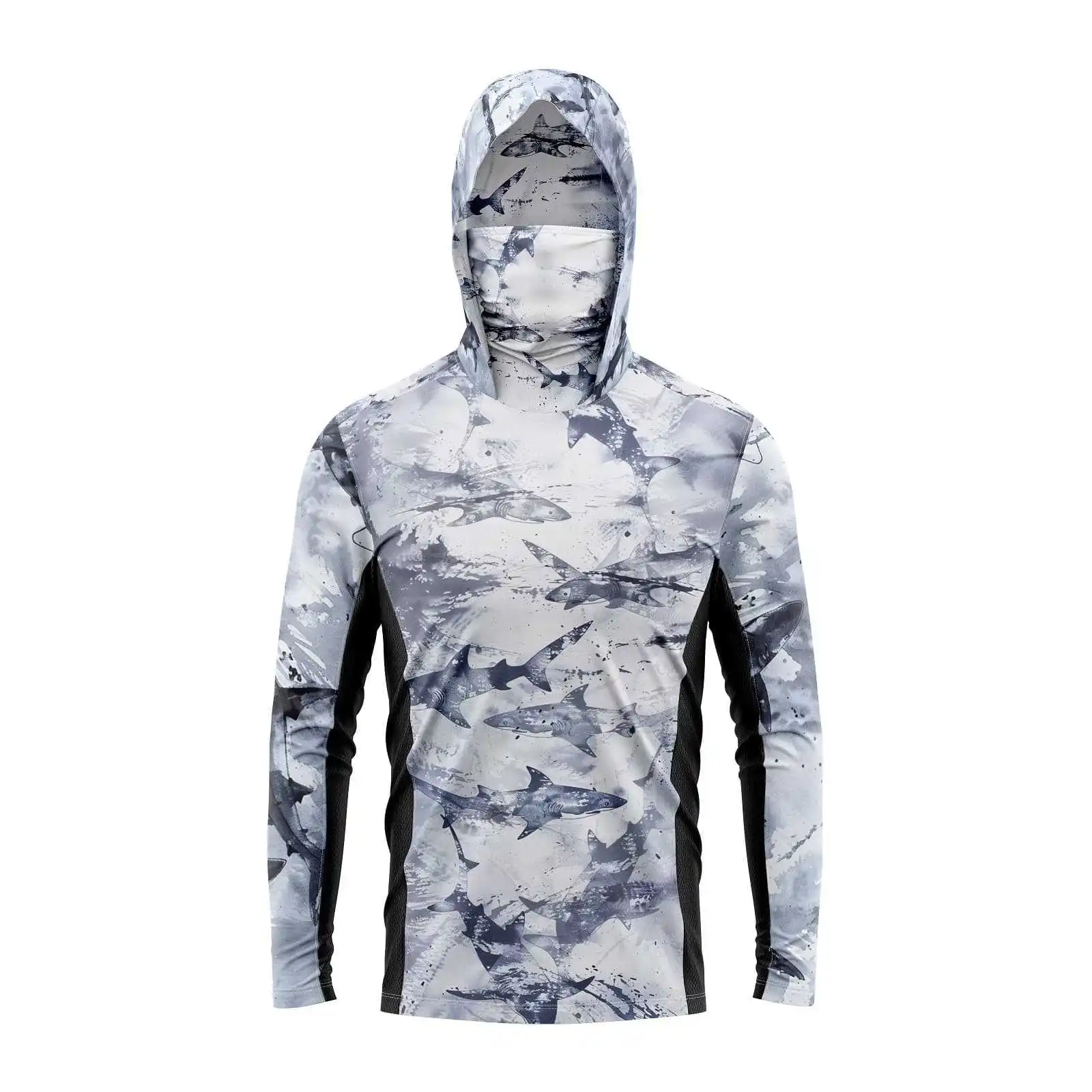 قميص صيد مموه بغطاء للرأس مع قناع وجه خفيف الوزن للحماية من الشمس وأكمام طويلة ملابس صيد للرجال