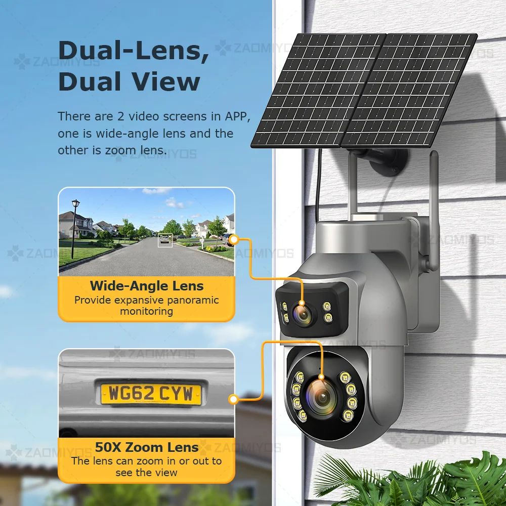 8MP icsee Outdoor Surveillance Solar Camera 50X Optical 4g Sim Wireless Home Security PTZ  Auto Tracking CCTV IP Cams AOV 24/7 image 6
