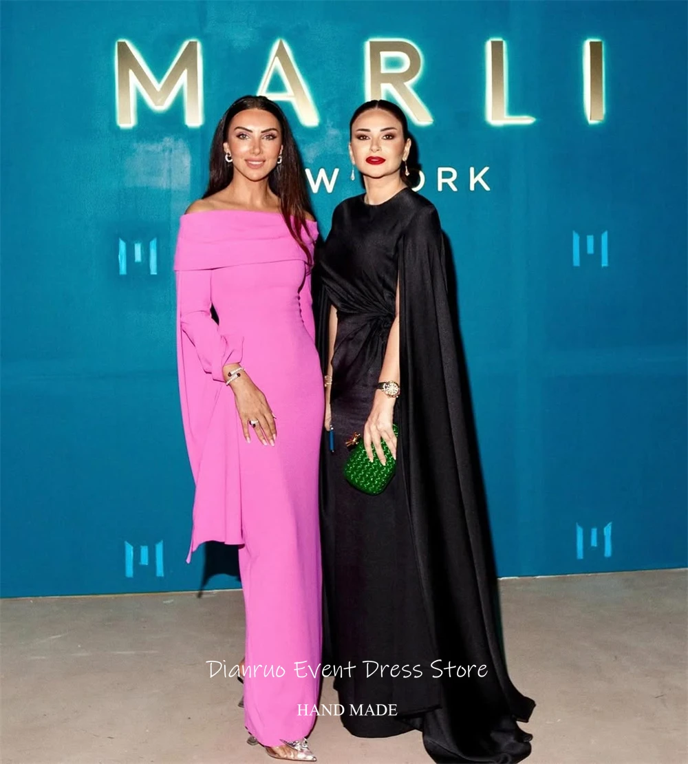 فساتين سهرة Dianruo بأكمام طويلة واسعة من الساتان حورية البحر متواضعة رداء De Soirée بدون أكتاف من Vestidos Para Mujer مخصص