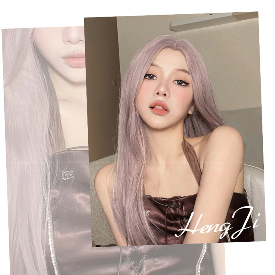OLACARE Girl Purple Blue Blonde Black Synthetic Long Straight Wig with Bangs Wig Lolita Cosplay Party Halloween Harajuku Wig