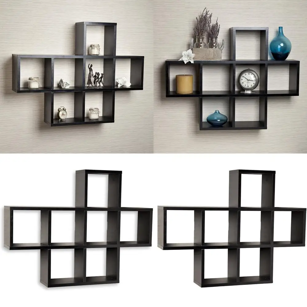 

Черная квадратная настенная или отдельно стоящая декоративная полка с кубиками