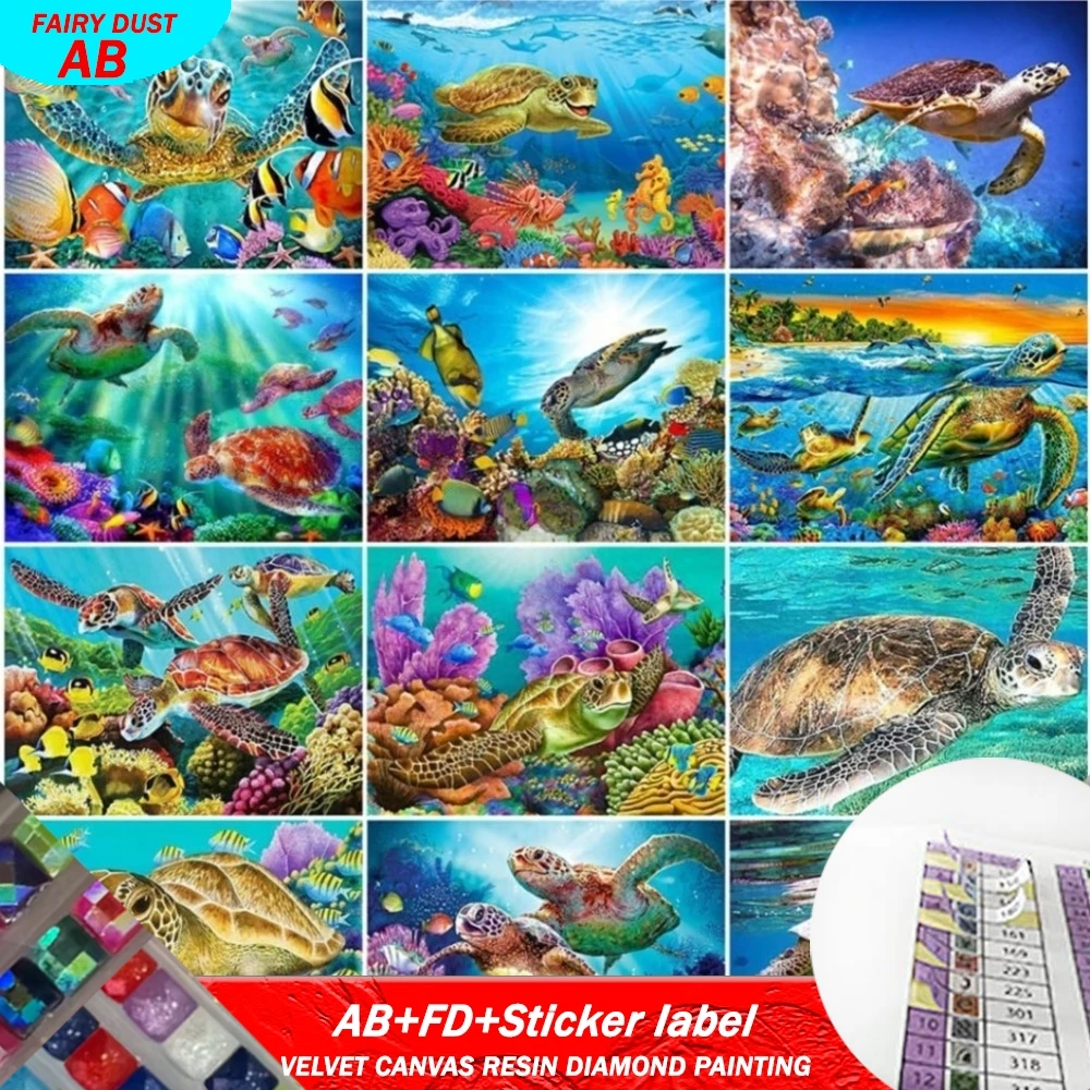 

5D DIY AB FD Resin Diamond Painting With Stickers By Number Sea Turtle Mosaic Embroidery Animal Picture Wall Art Home Decoration