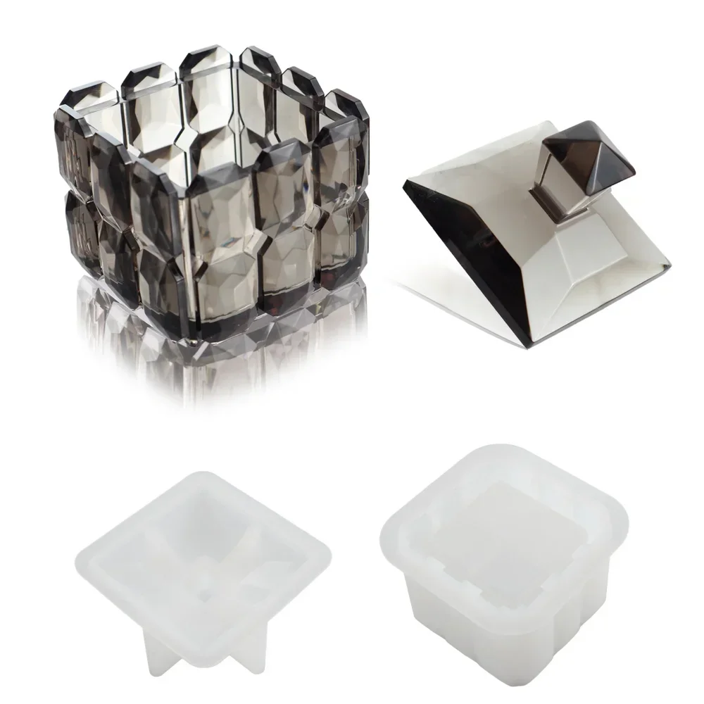 Drill Cube Silicone Mold DIY Epoxy Resin Storage Box Trinket Holder Home Decor Container Reusable