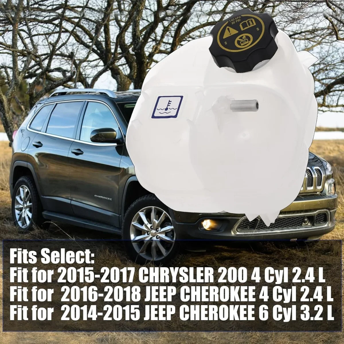 

Engine Coolant Reservoir 603-838 For Chrysler 200 2015-2017 Jeep Cherokee 2014-2018,Replace# 603838, 68096261AA, 68102155AB