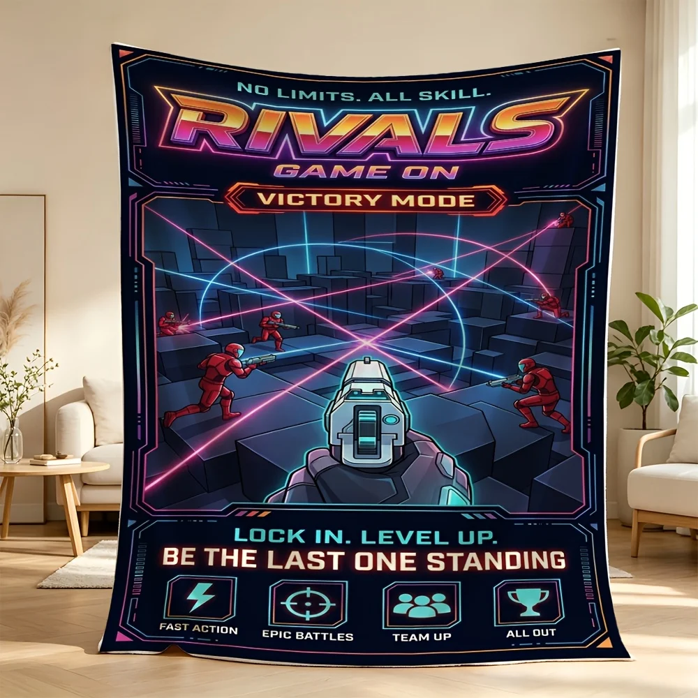 Oversized Gaming Blanket 150x200cm Neon Rivals Video Game Anime Battle Throw Cozy Decor for Bedroom Couch