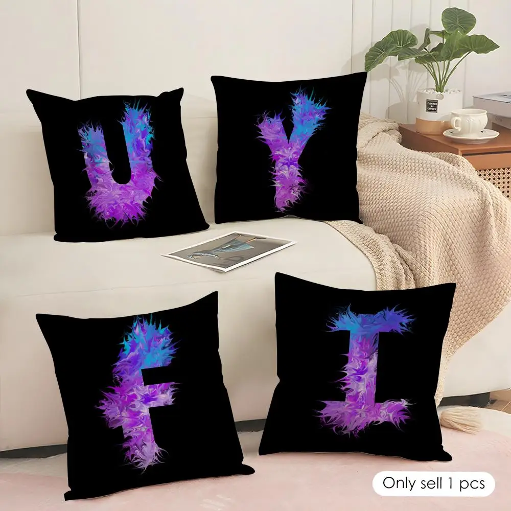 Purple Typography Design Cushion Cover Soft Short Plush Pillow Cover Smooth Cozy Texture Aesthetic Cushion Case Home Decor