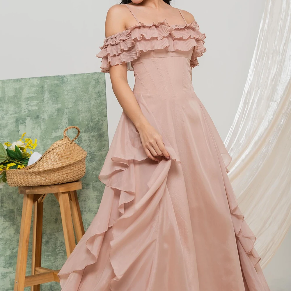 Vestidos de Noche acampanados personalizados hasta el tobillo, vestido de fiesta sin mangas con tirantes finos, vestido de fiesta drapeado con pliegues y espalda descubierta