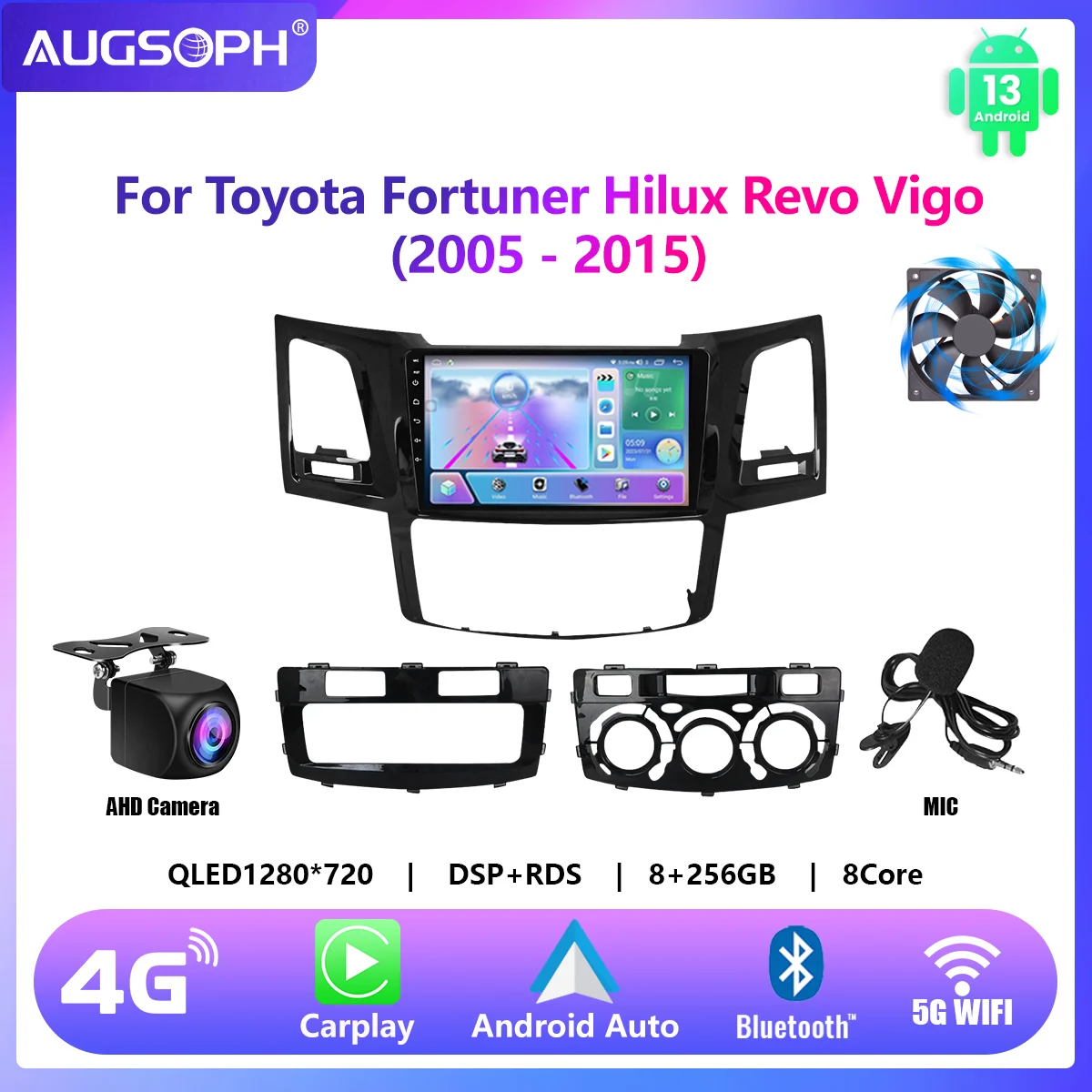 

Автомобильный радиоприемник Android 13 для Toyota Fortuner 1 Hilux Revo Vigo 2005-2015, 9-дюймовый мультимедийный плеер с 4G Carplay и 2Din GPS