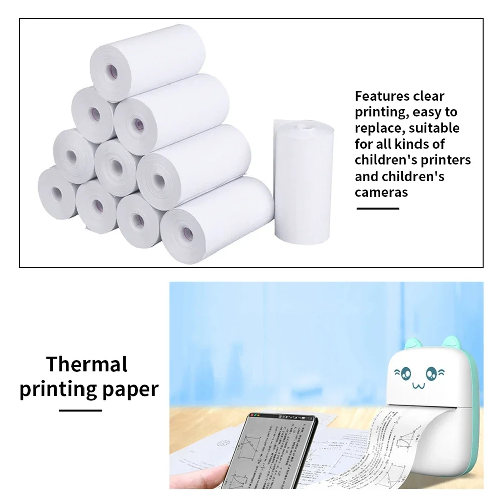 Papel térmico blanco para cámara de niños, impresión instantánea, papel de impresión, piezas de accesorios de repuesto, 57x25 MM, 10 rollos