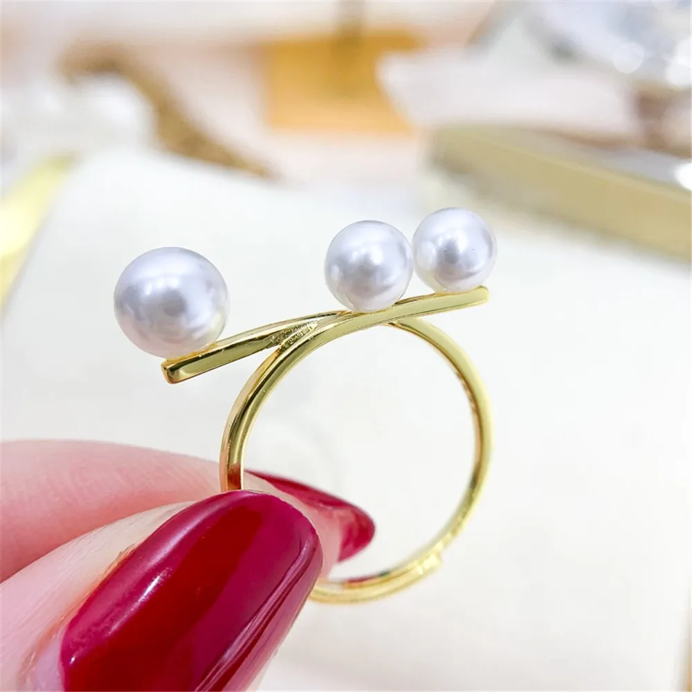 

DIY Pearl Gadgets S925 Sterling Silver Ring Empty Holder Fashion Gold Silver Silver Jewelry Holder Fit 5-8mm Round Z173