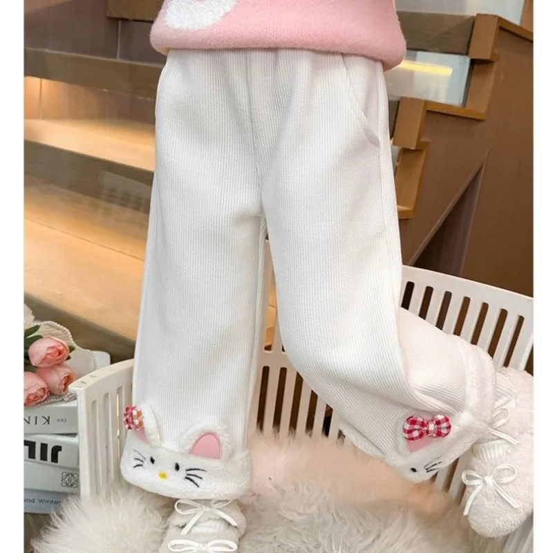 

Kawaii Hello Kitty Sanrio Children Cute Cartoon Comfortable Warm Pants Fleece Windproof Trousers Christmas Gifts for Kids