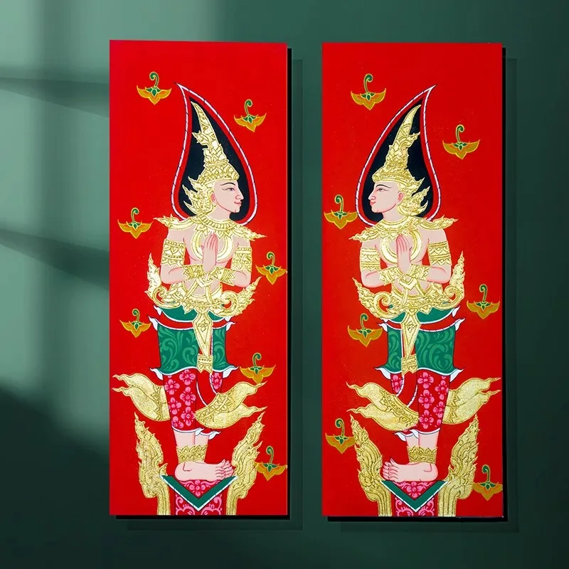 Clubhouse hotel background wall Buddha decorative painting, gold foil  painting porch background wall pendant South