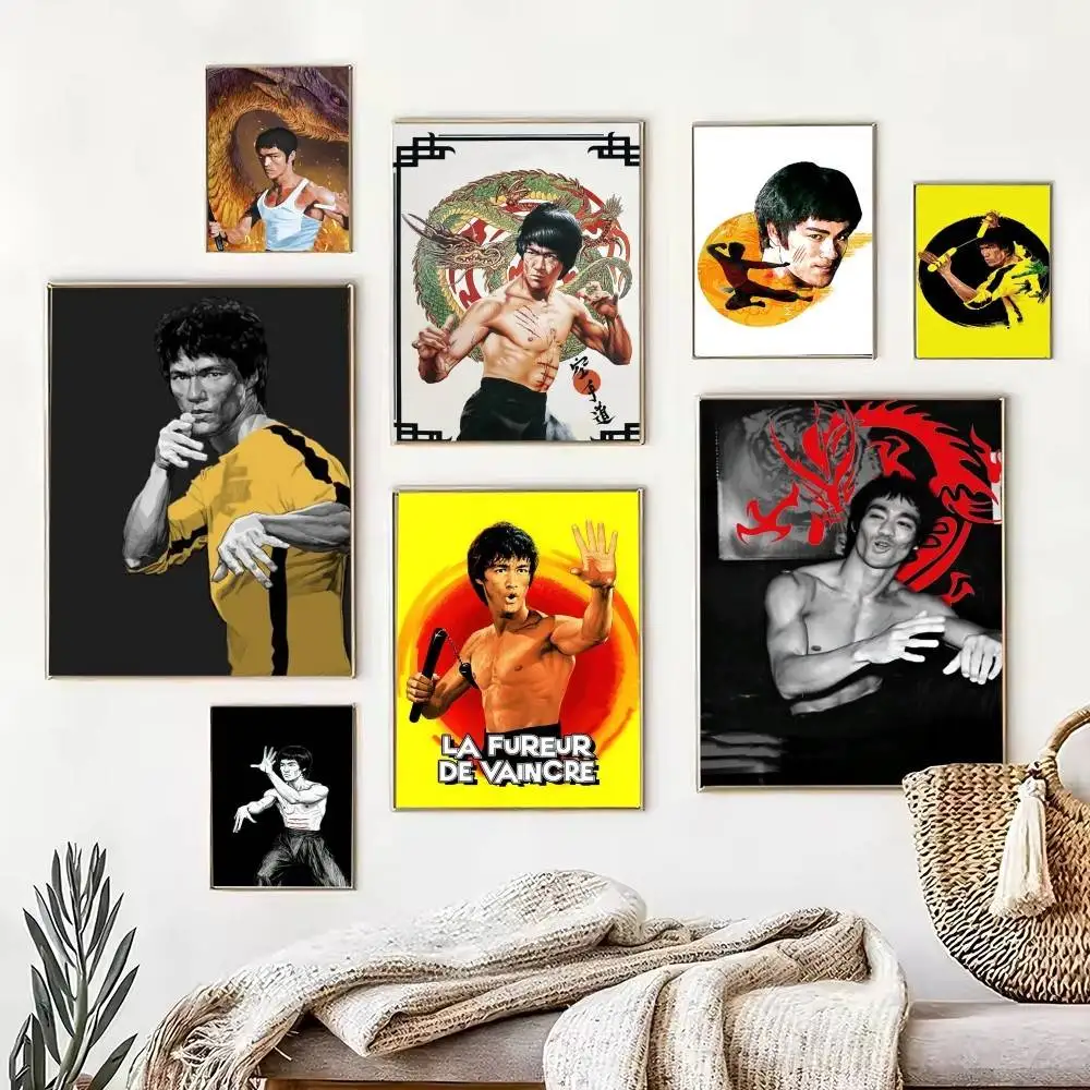 B-Bruce L-Lee Li Xiaolong Kung Fu  Poster Waterproof Wall Art Sticker For Bar Living Room Vintage Decor High Quality Print Gift