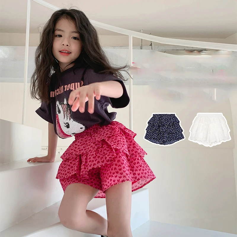 Girls\' Shorts Lace Fluffy Cake Skirt Pants 2023 New Summer Fashion Casual Culotte Children\'S Clothing Cute And Versatile Pants