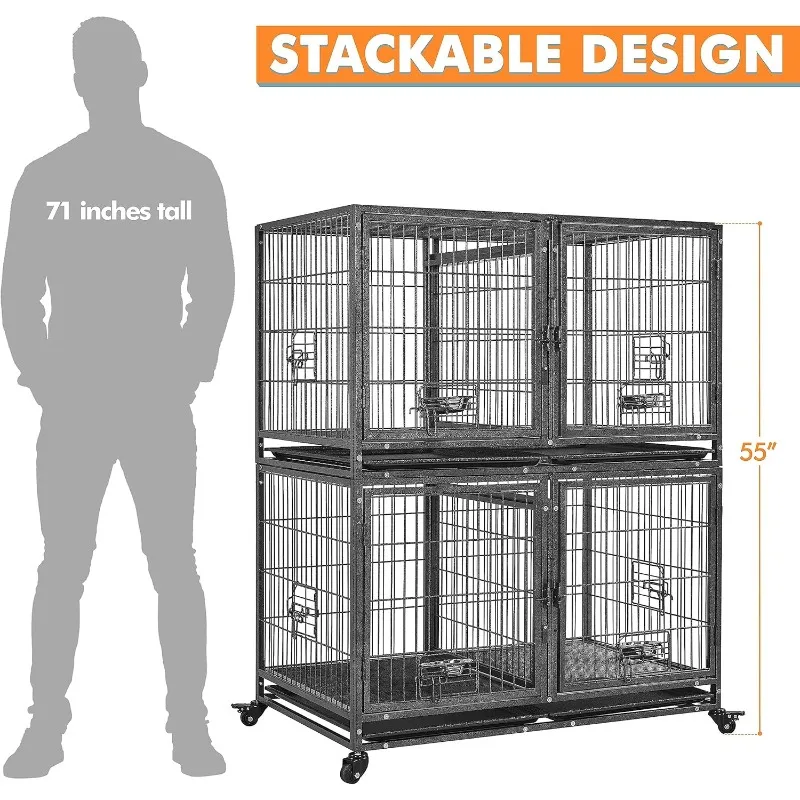 42'' Stackable Dog Crate w/Divider Heavy Duty Dog Cage for Small/Medium Dogs 2 pcs，home.