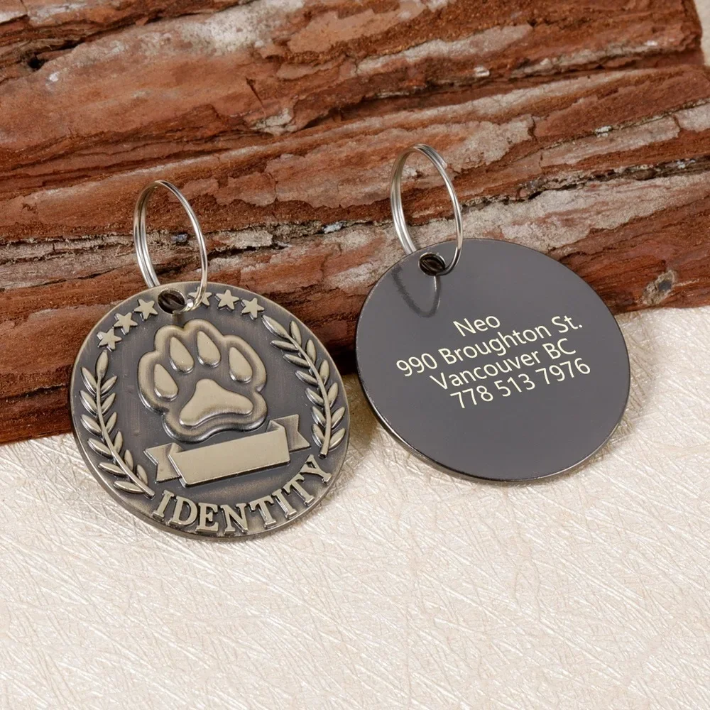 Customizable Engraved Pets ID Tag for Dog Cat Bronze Nameplate Tags Personalized Anti-lost Address Number Dogs Collar ID Pendant