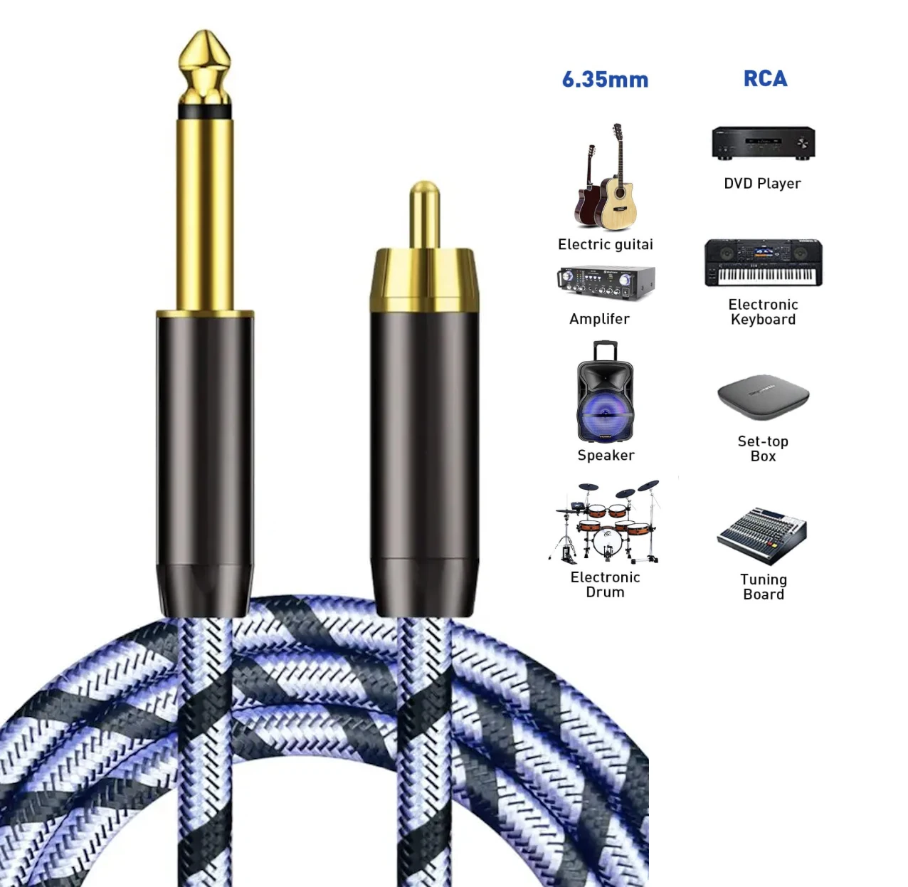 RCA to 6.35mm Interconnect Cable, Mono to RCA Converter Cord, RCA Male to 1/4'' 6.5mm Adapter Cable for Home Theater Syste