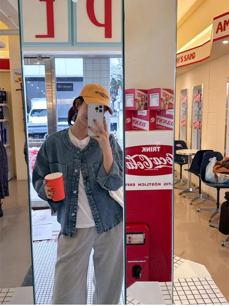 

Свободный крой в стиле ретро, круглый джинсовый джинсовый джинт, женский модный универсальный джинсовый джинт прямого кроя, хлопковый повседневный джинсовый крой