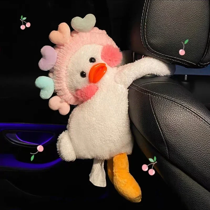 

Internet Celebrity Duck' Doll Car Tissue Box Cartoon Plush Seat Backrest Armrest Drawer Box Suspension Car Decorate Accessories