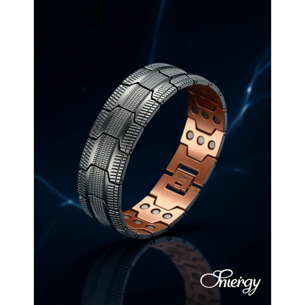 

Мужской магнитный браслет и кольцо из меди тройной прочности, регулируемая длина, чистая медь, мужественный дизайн, черный цвет