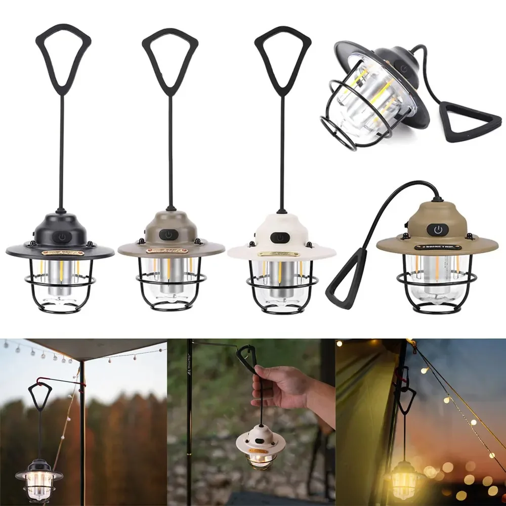 Emergency LED Camping Lamp 1200mAh Mini Metal Chandelier 2700K/6500K Retro Atmosphere Chandelier Type C Charging for Fishing