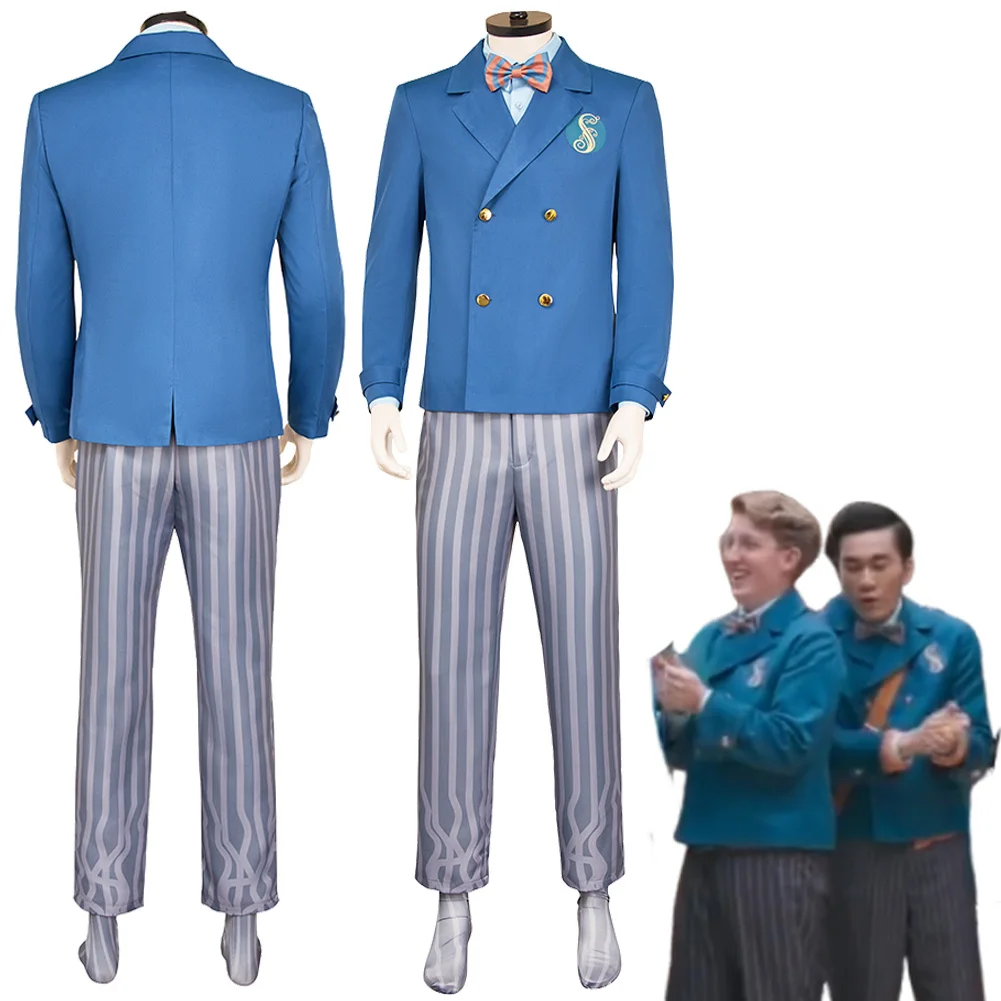 

Movie Wicked School Uniforms Cosplay Blue Costume Men Disguise Fantasia Clothing Suit Bow Ties Halloween Party Carnival Suits