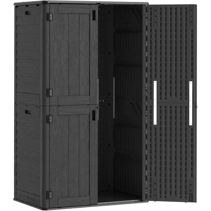 Tall Vertical Outdoor Storage Shed 61 Cu Ft Waterproof Resin Storage Cabinet with Floor All-Weather Garden Shed for Garage