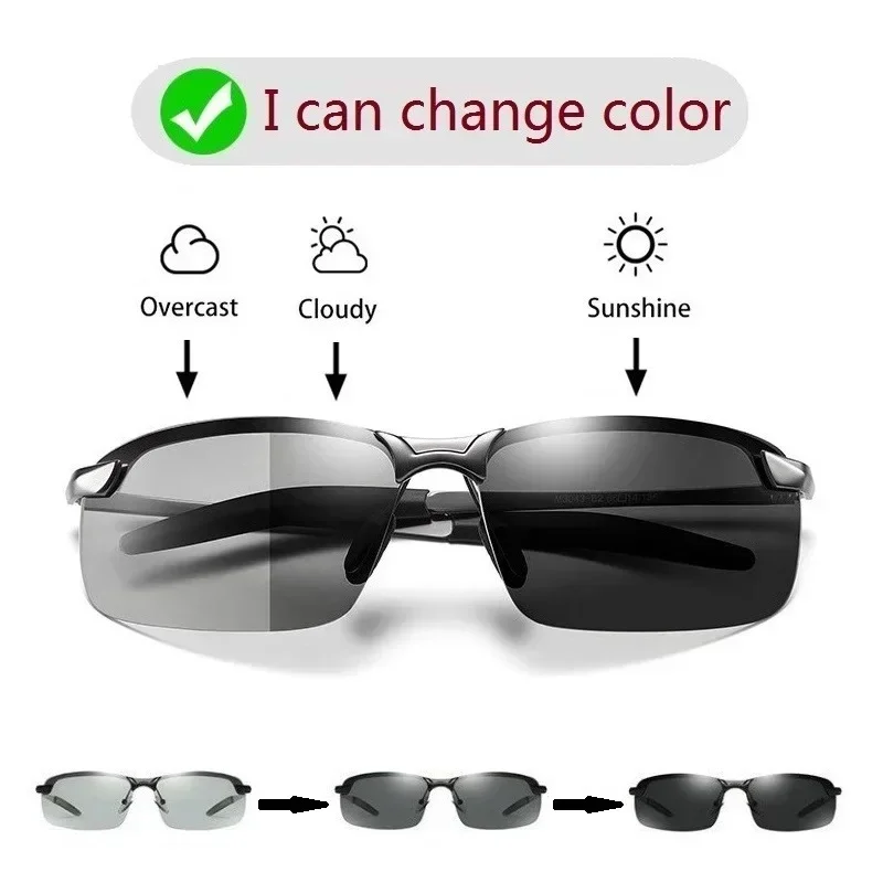 Men Photochromic Polarized Sunglasses Day Night Dual Use Color Changing Driving Fishing  Anti Glare UV Night Vision Glasses 1PC