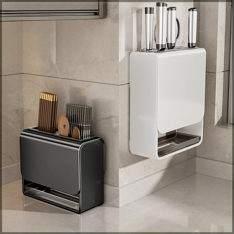 Carbon Steel Kitchen Knife Rack Wall Mount Punch Free Multifunctional Kitchen Storage Rack Traceless Utensil Storage Rack