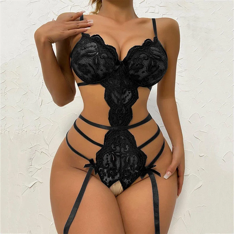 Donne Crotchless Sexy Body Lingerie Babydoll Abito Porno Gioco di ruolo Biancheria intima per il corpo Vedi attraverso costumi erotici Set di sesso esotico