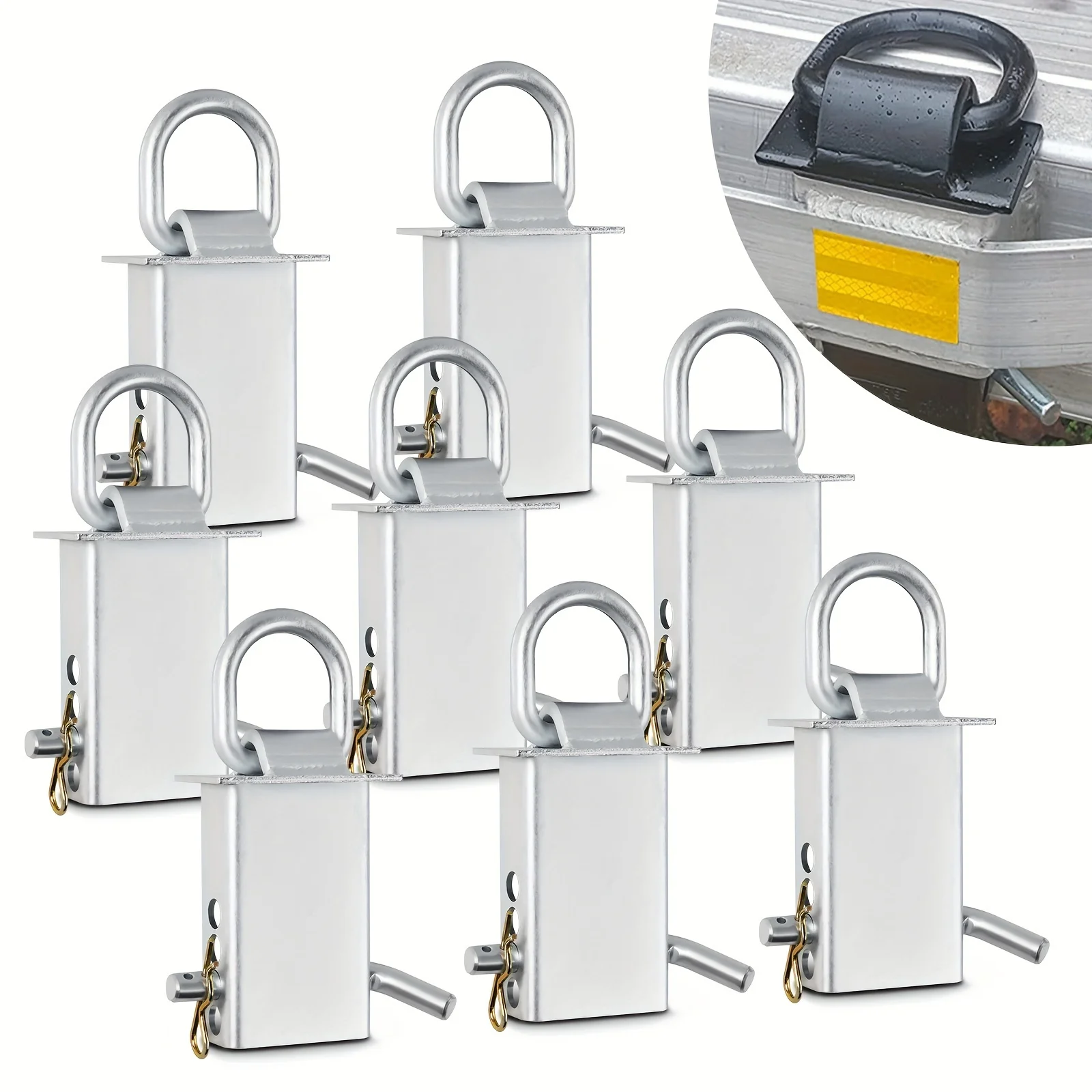 

8 Pack Heavy-Duty Trailer Stake Pocket D Rings with Anti-Loss Cord, Adjustable Stake Pocket Tie-Down Utility for Flatbed Trucks