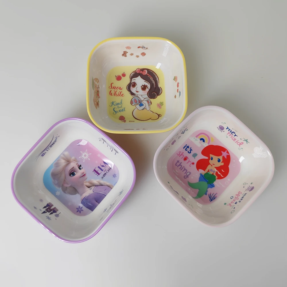 1pc Disney Cartoon Princess Series Elsa Snow White Mermaid two-color square bowl  birthday gift durable bowl