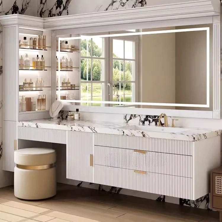 

Французско-американский шкаф для ванной комнаты, комбинированная твердая древесина, каменная плита, настенный умывальник для рук, унитаз, умывальник, роскошный камень