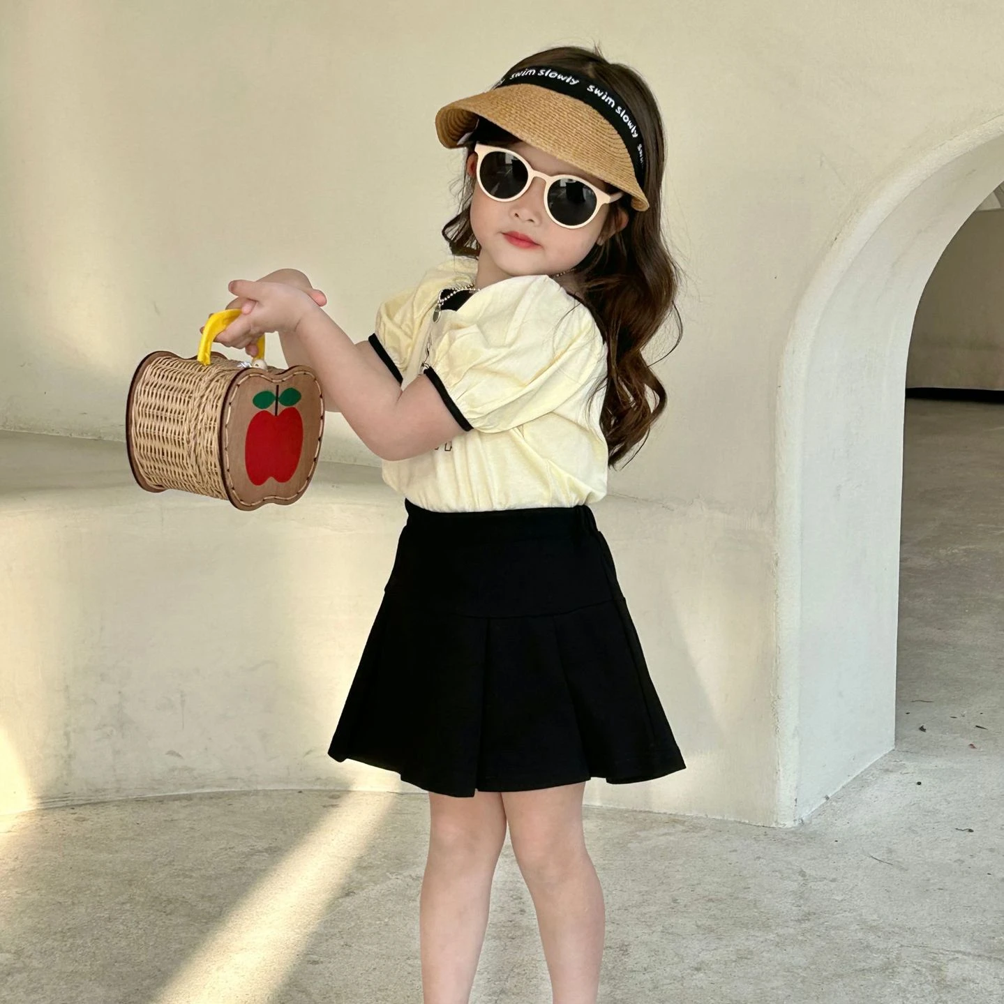 

Children Clothing Set 2023 Summer New Korean Girl's Suit Short-sleeved T-shirt+Skirt 2-9Y Kid's Two Piece Suit