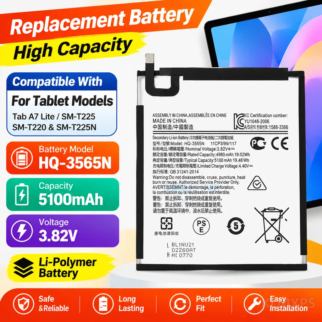 Tablet Replacement Battery HQ-3565N 5100mAh Li Polymer For Samsung Galaxy Tab A7 Lite SM-T220 SM-T225 Tab Battery With Tool Kit